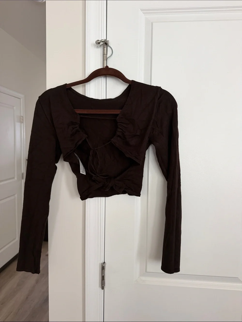 Zara Dark Brown Long Sleeve Tie Up Back Crop Top